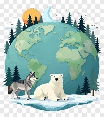 Polar Bear And Wolf On Earth With Trees And Sun PNG