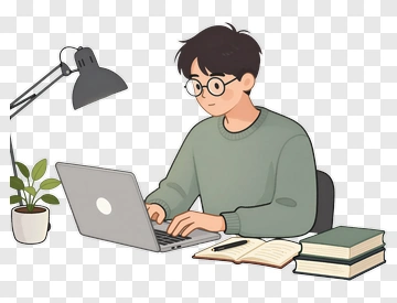 Student Working On A Laptop At A Desk PNG