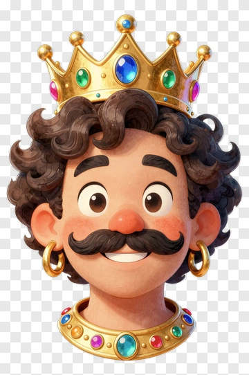 Cartoon King With Colorful Crown PNG