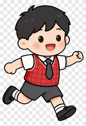 Cartoon Boy Running In A School Uniform PNG