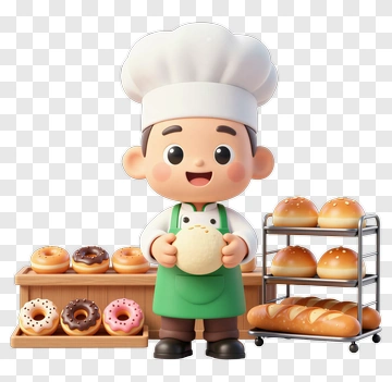 Cartoon Baker Holding Dough With Baked Goods PNG