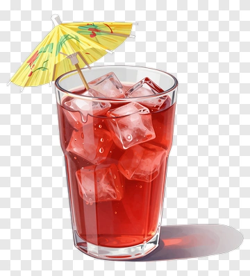 Refreshing Drink With Ice And Umbrella PNG