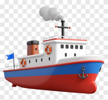 Cartoon Tugboat With Smoke And Flag PNG