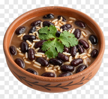 Bowl Of Black Bean Soup With Rice And Cilantro PNG