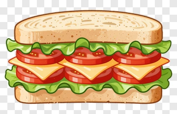 Cartoon Sandwich With Lettuce, Tomatoes, And Cheese PNG