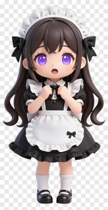 Chibi Maid Character With Purple Eyes PNG