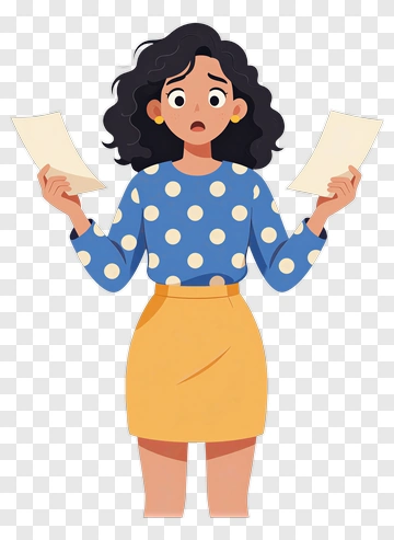 Worried Woman Holding Papers PNG