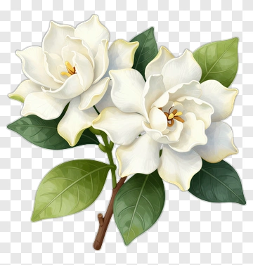 White Magnolia Flowers With Green Leaves PNG