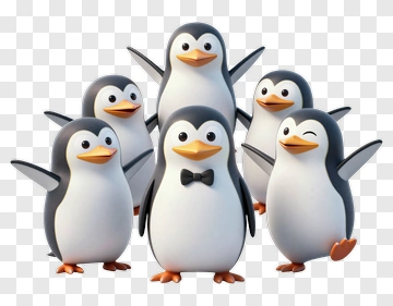 Cartoon Penguins Group With Smiling Faces PNG