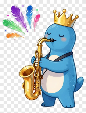Cartoon Dinosaur Playing Saxophone PNG