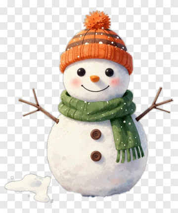 Cute Snowman Wearing A Hat And Scarf PNG