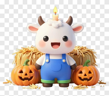 Cute Cartoon Goat Holding A Candle With Halloween Pumpkins PNG