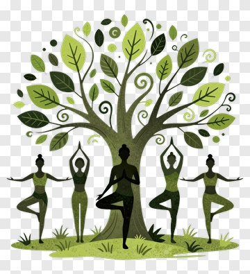Yoga Practitioners Around A Tree PNG