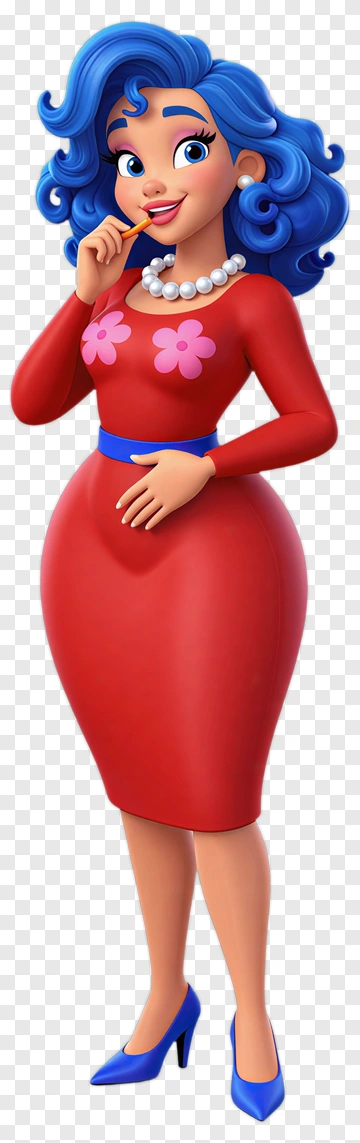 Cartoon Woman In A Red Dress With Blue Heels PNG