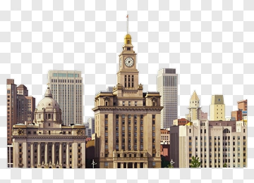 City Skyline With Historic Clock Tower PNG