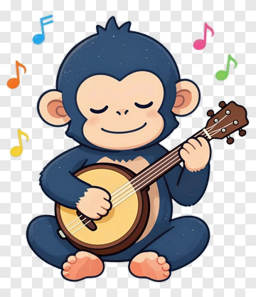 Cartoon Monkey Playing A Ukulele PNG