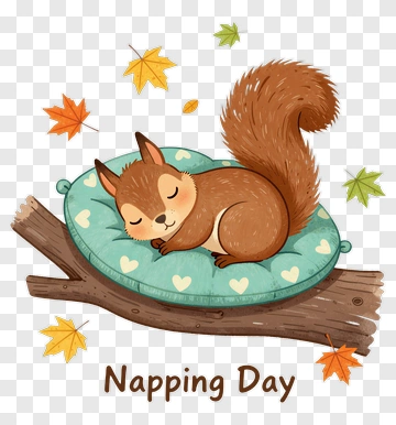 Cartoon Squirrel Napping On A Pillow PNG