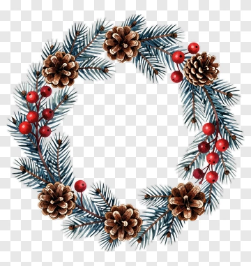 Christmas Wreath With Pine Cones And Berries PNG
