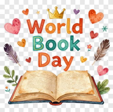 World Book Day Celebration With Open Book And Decorative Elements PNG