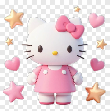 Hello Kitty Character With Hearts And Stars PNG