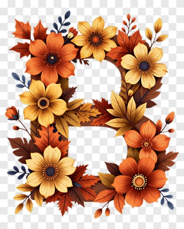 Floral Letter B With Autumn Flowers PNG