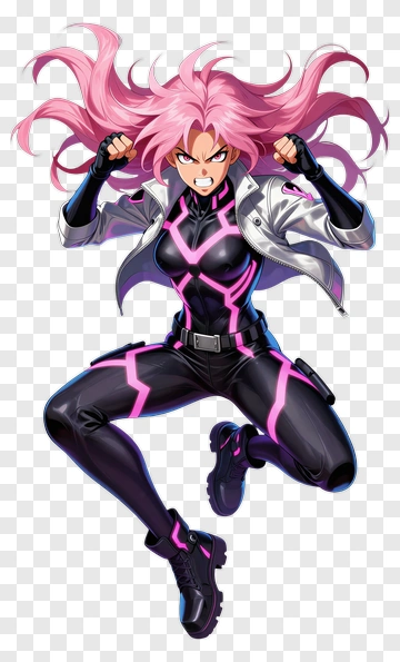 Cartoon Character With Pink Hair In Action Pose PNG