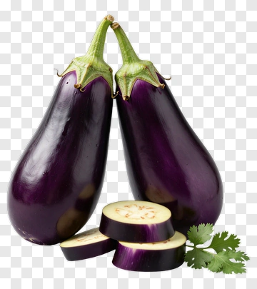 Fresh Eggplants With Sliced Pieces PNG
