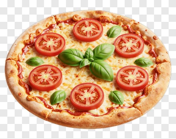 Pizza With Tomato And Basil Toppings PNG