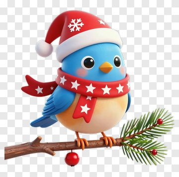 Cartoon Bluebird Wearing A Christmas Hat PNG