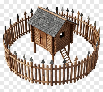 Wooden Treehouse Surrounded By A Fence PNG
