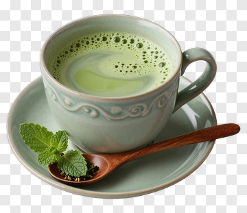 Matcha Tea In A Cup With Mint Leaves PNG