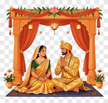 Indian Couple Sitting In Traditional Wedding Ceremony PNG