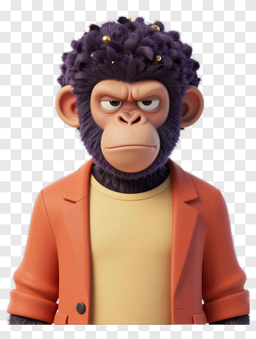 3D Monkey Character In Orange Jacket PNG