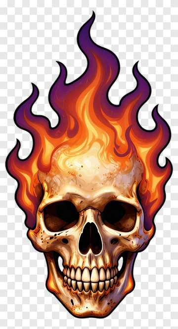 Skull With Flaming Hair PNG