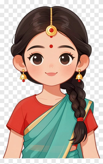 Cartoon Girl In Traditional Indian Attire PNG