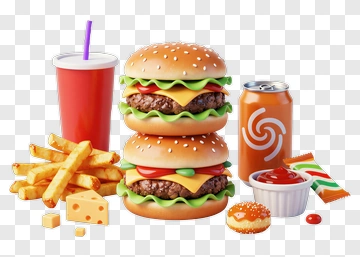Fast Food Meal With Burgers And Fries PNG