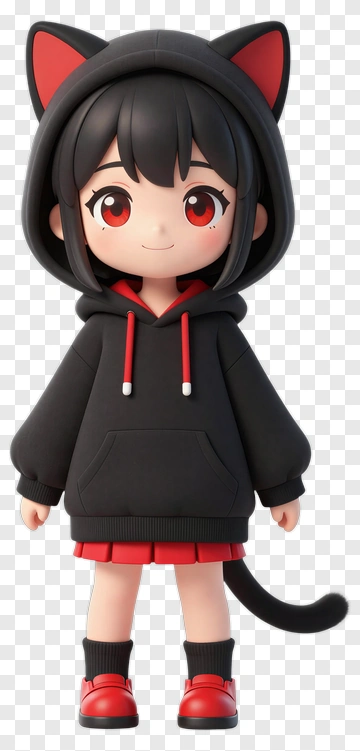 3D Girl Wearing Cat Hoodie PNG