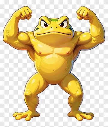 Cartoon Yellow Frog Flexing Muscles PNG