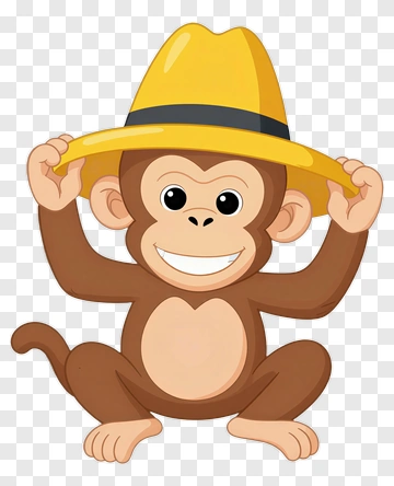 Cartoon Monkey Wearing A Yellow Hat PNG