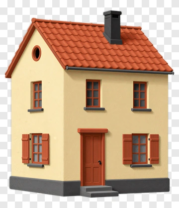 3D House With Red Roof And Shutters PNG