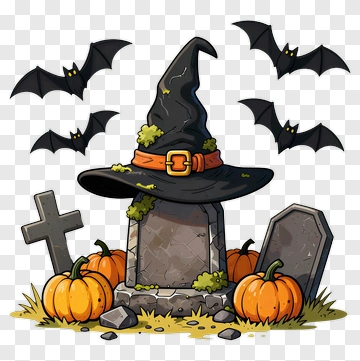 Halloween Graveyard With Pumpkins And Bats PNG