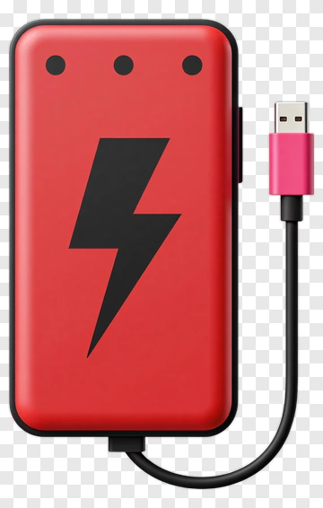 Red Power Bank With Lightning Bolt Design PNG