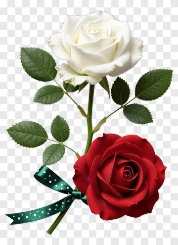 Red And White Roses With Green Ribbon PNG