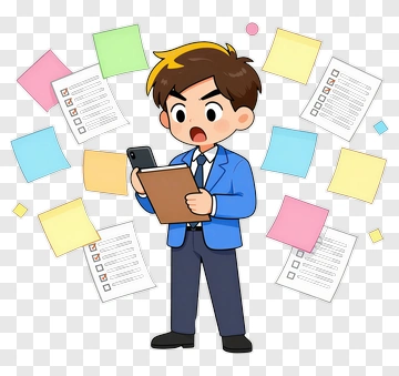 Cartoon Businessman Holding A Clipboard And Phone PNG