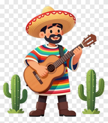 Cartoon Musician Playing Guitar With Cacti PNG