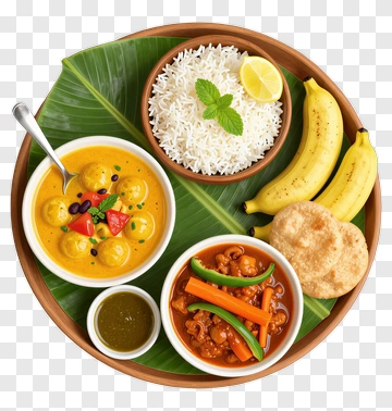 Delicious Indian Meal With Rice And Bananas PNG