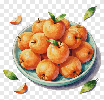 Plate Of Oranges With Leaves PNG