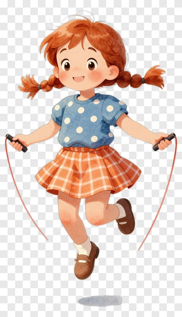 Cartoon Girl Jumping Rope PNG
