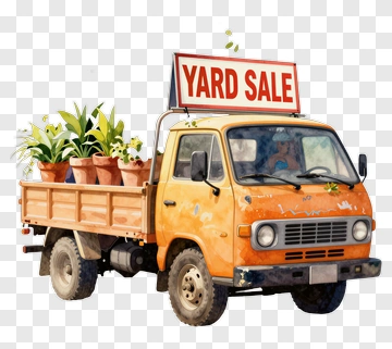 Yard Sale Truck With Potted Plants PNG