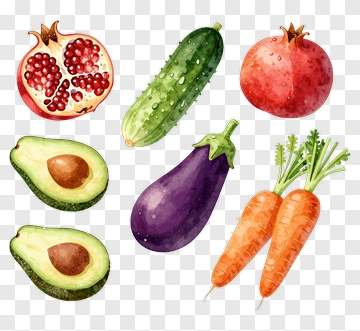 Watercolor Vegetables And Fruits Arrangement PNG